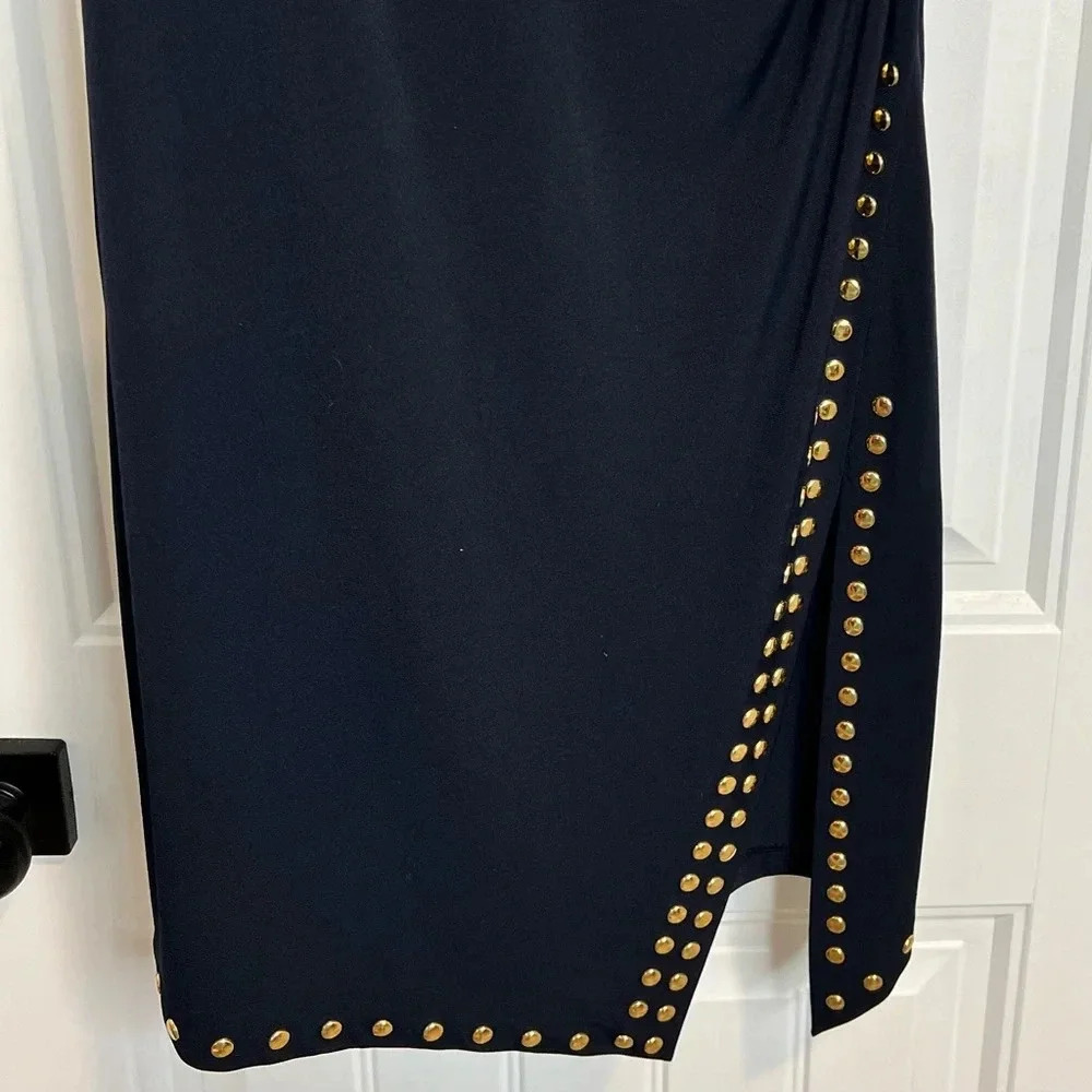 Michael Kors Navy Body Con Midi Dress w/Gold Studding. Size‎ Small. - Picture 5 of 11
